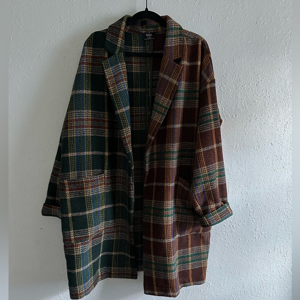 Dressed in Lala Scorpio 2.0 Half + Half Oversized Coat in Pine + Brown